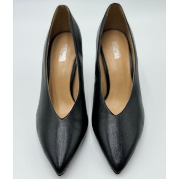 NEW Michael Kors Womens Shoes Lizzy Mid Pump Black Leather Pointed Toe Heels - Picture 1 of 12